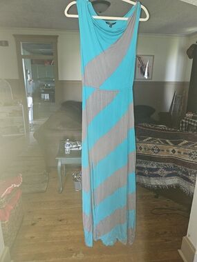 Felicity & Coco Turquoise and Gray Striped Maxi Dress